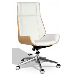 Cadeira de escritório Nordic Highback em madeira de nogueira com almofada em couro sintético